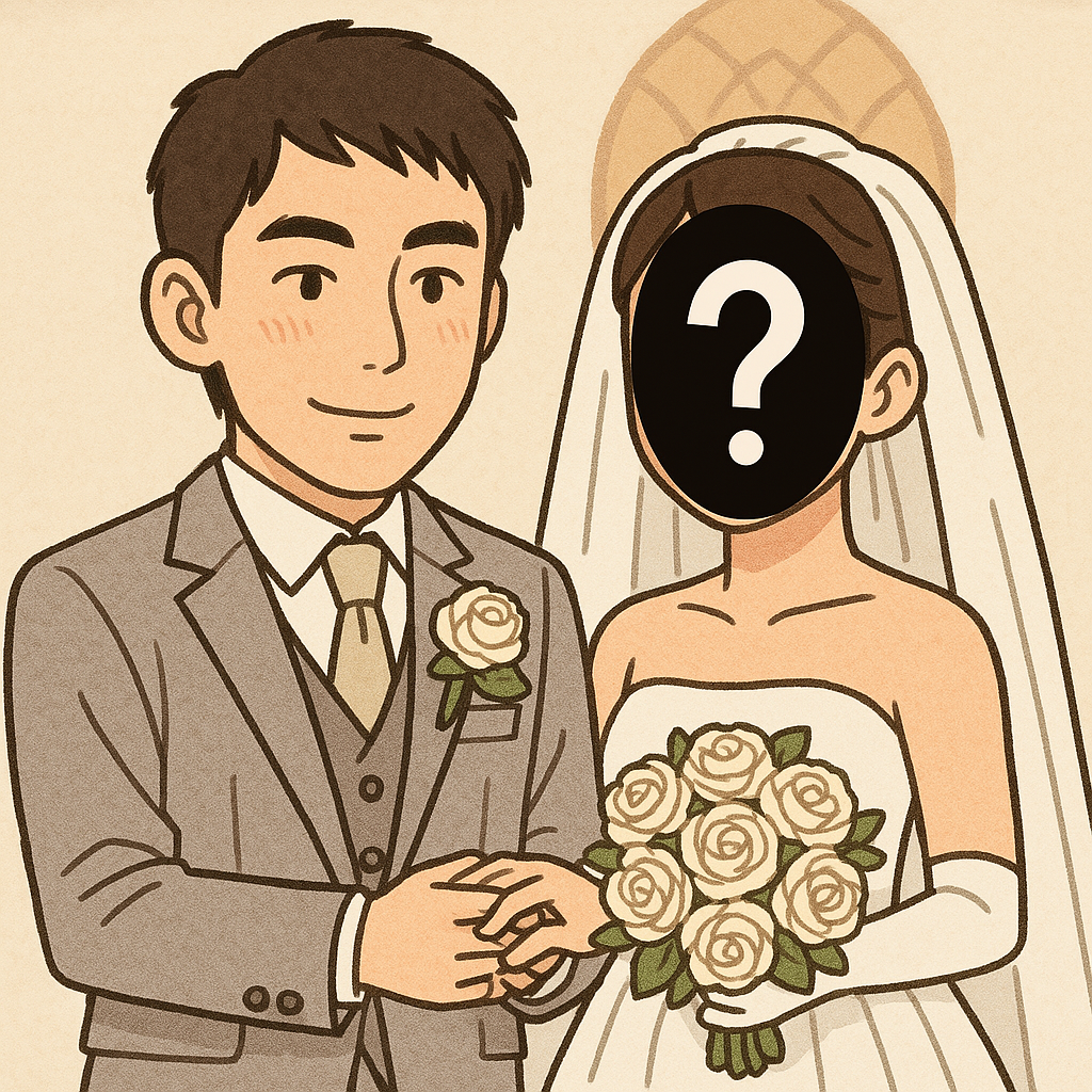 謎の女性と結婚する横山さんのイメージ